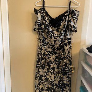 Black and Gold Cold-Shoulder Dress